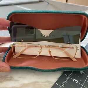 Gucci 56mm Flip-up Rectangle Unisex Sunglasses Dark Grey / Gold